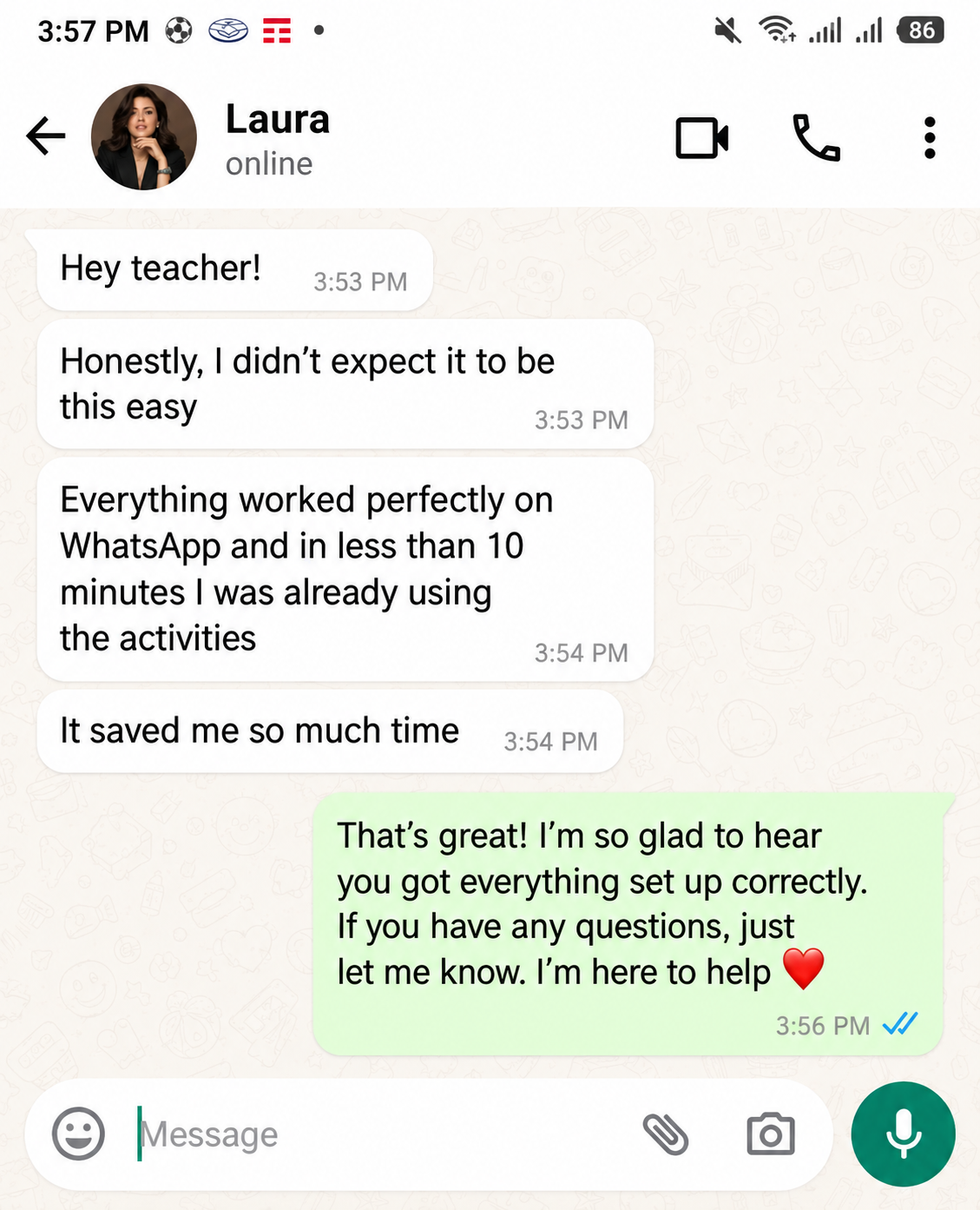 Message from a teacher thanking ClassGenie